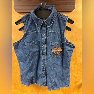 Bikers Image Key West Shirt Mens Medium Blue Denim Sleeveless Southernmost Ride